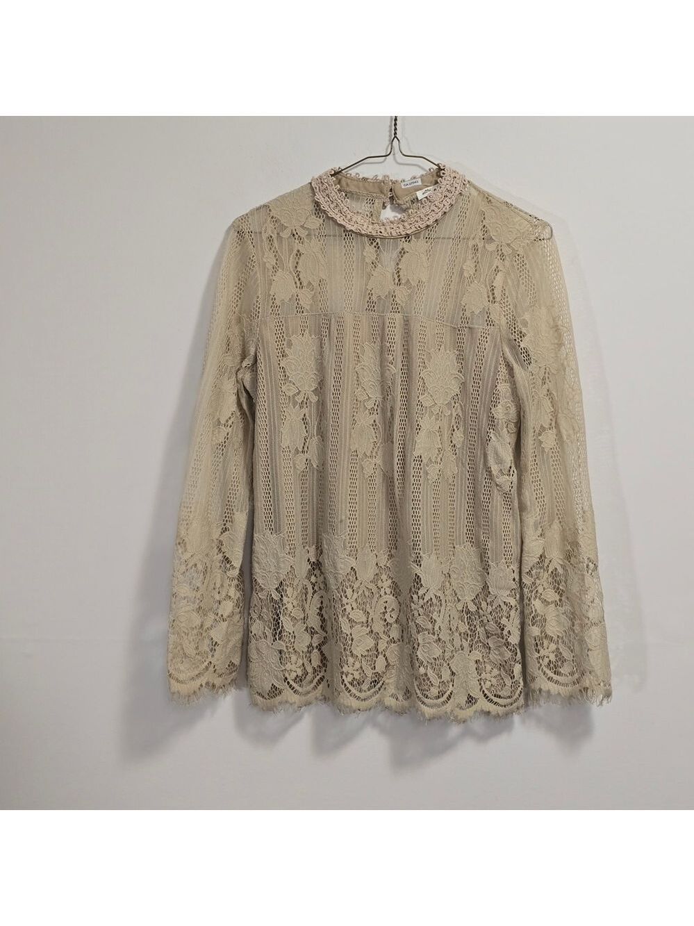 Ultra Pink Lace Long Sleeves Blouse in Cream